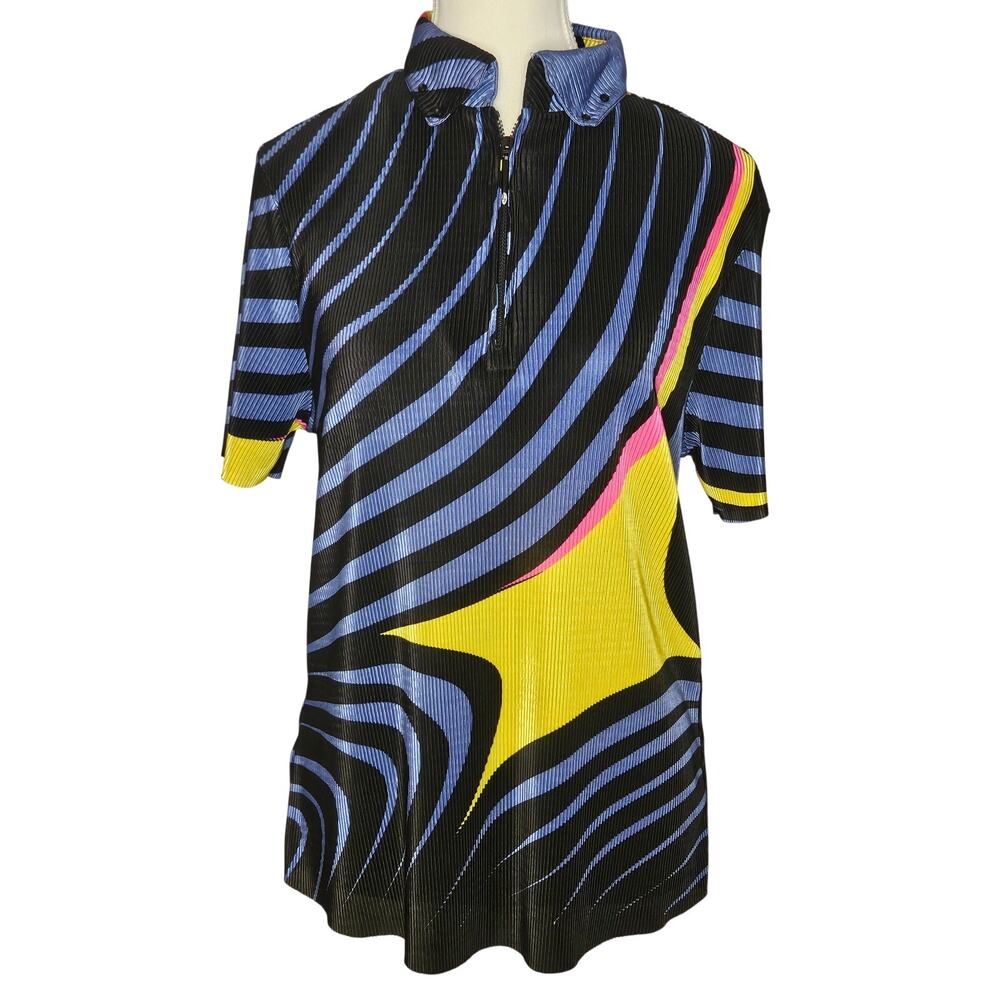 1990s jamie sadock -L- tennis/golf shirt women BLACK plisse 27L 42B Stretchy b78
